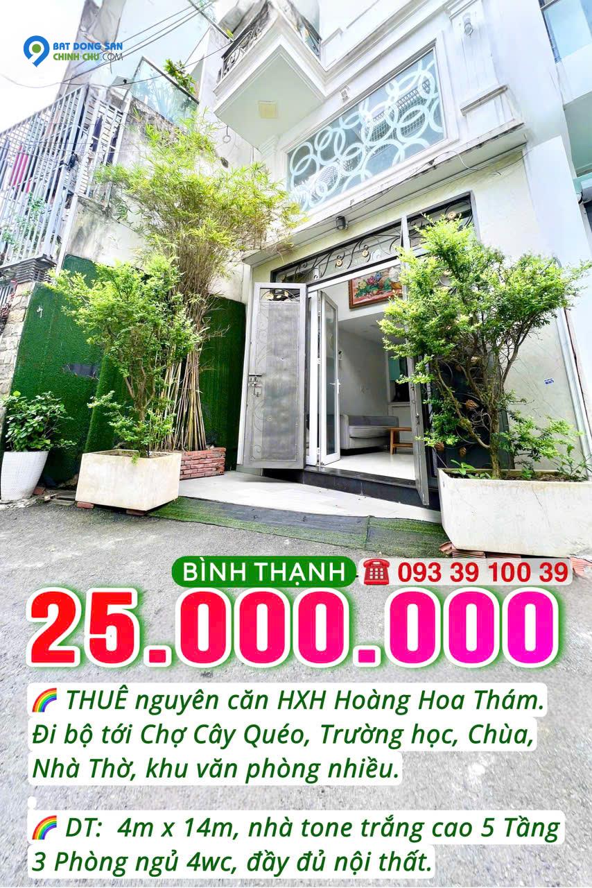 25 Triệu: NGUYÊN CĂN 5 TẦNG 4x14- BÌNH THẠNH- HXH HOÀNG HOA THÁM- 3 PHÒNG ĐỦ NỘI THẤT: 0933 910 039