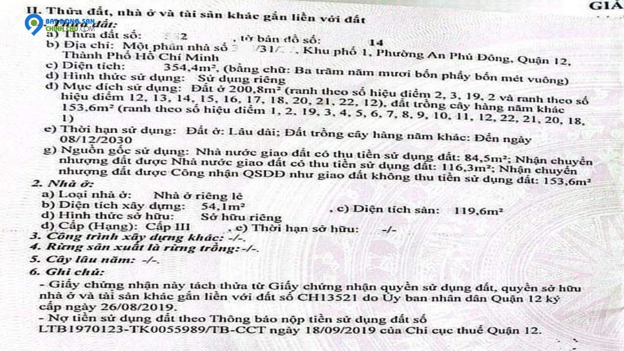 ﻿BÁN đất tặng BIỆT THỰ sân vườn đường T15 Quận 12, 1 trệt 1 lầu, 355m2, ngan 17.5x20, chỉ 6.8 Tỷ