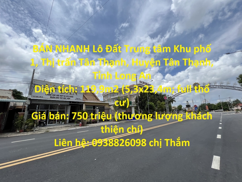 BÁN NHANH Lô Đất Trung tâm Thị Trấn Tân Thạnh, Long An