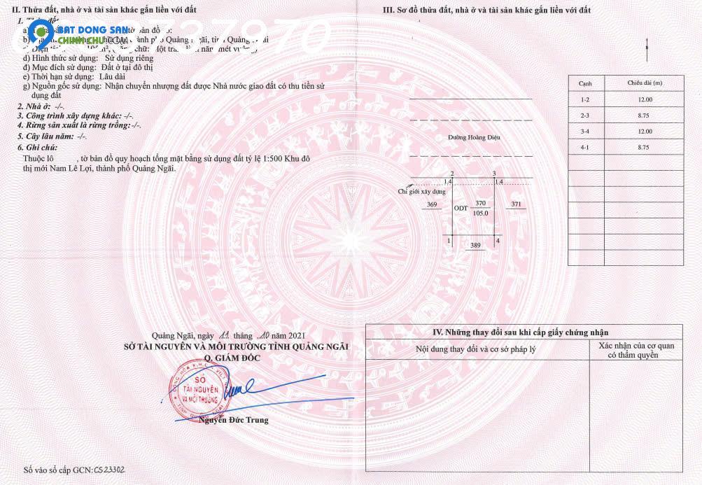 Bán đất Hoàng Diệu Ngọc Bảo Viên