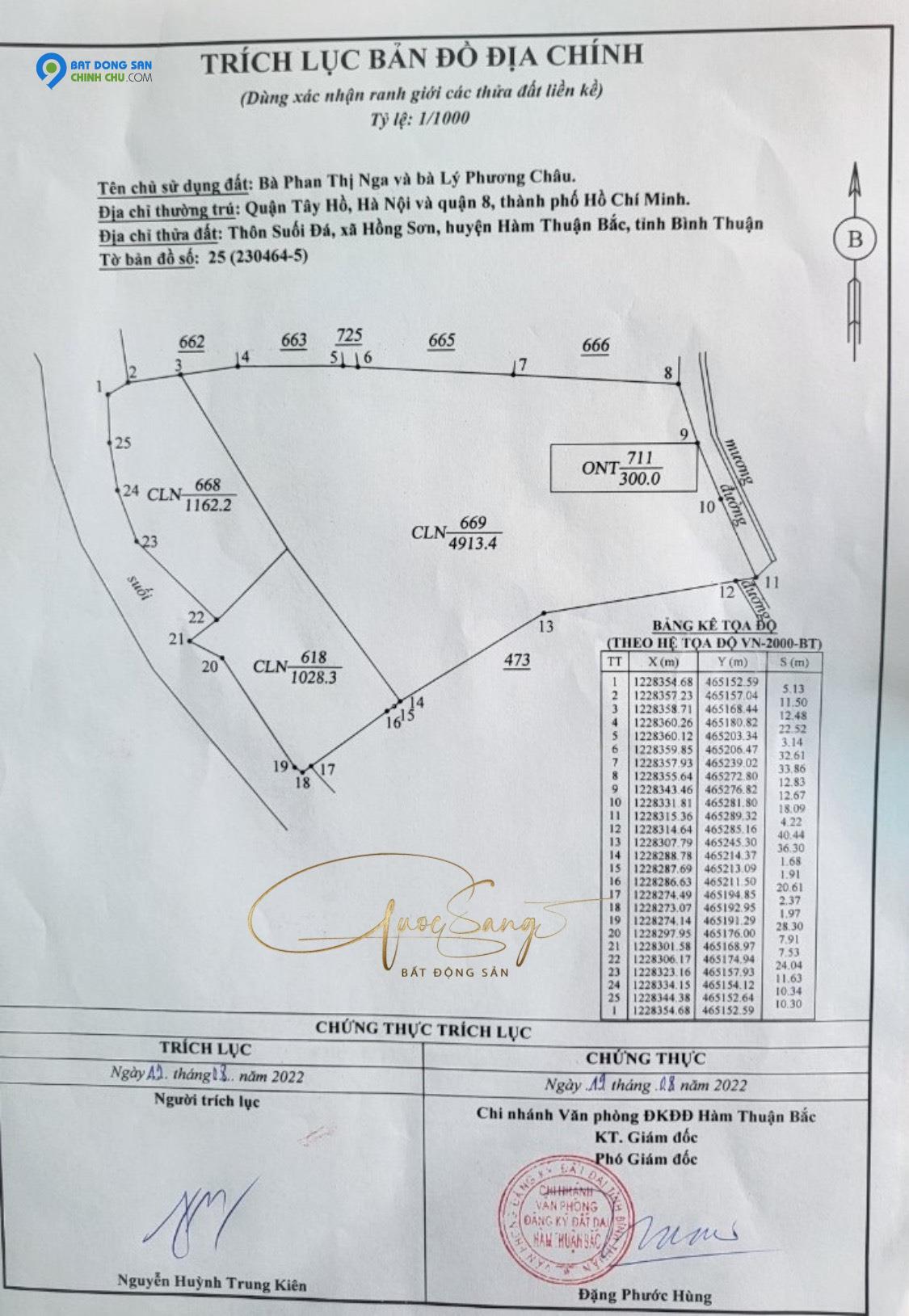 Bán đất chính chủ  Tọa lạc tại Hồng Sơn, Hàm Thuận Bắc, Bình Thuận.