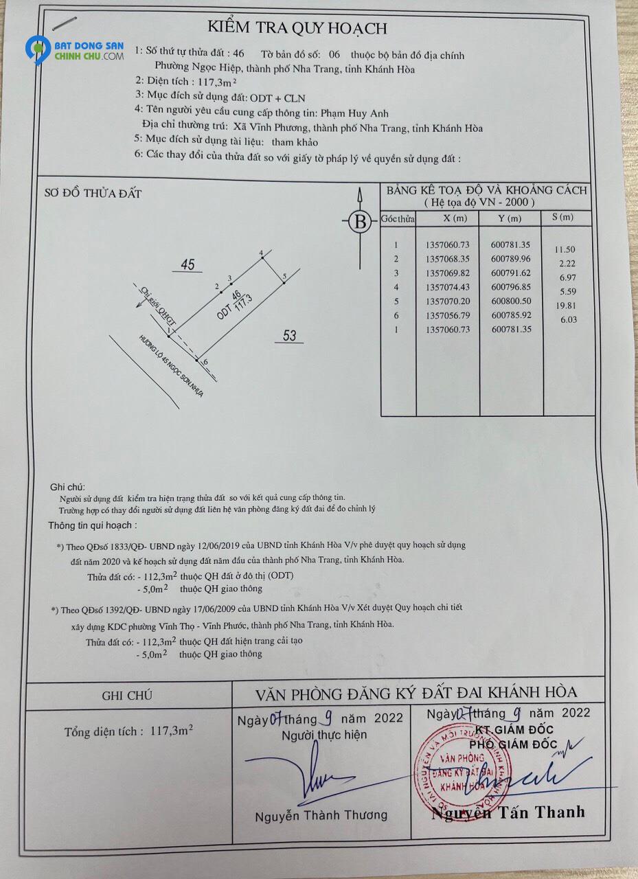 Bán đất mặt tiền đường Ngô Đến, Ngọc Hiệp, Nha Trang gần kdl Tháp Bà