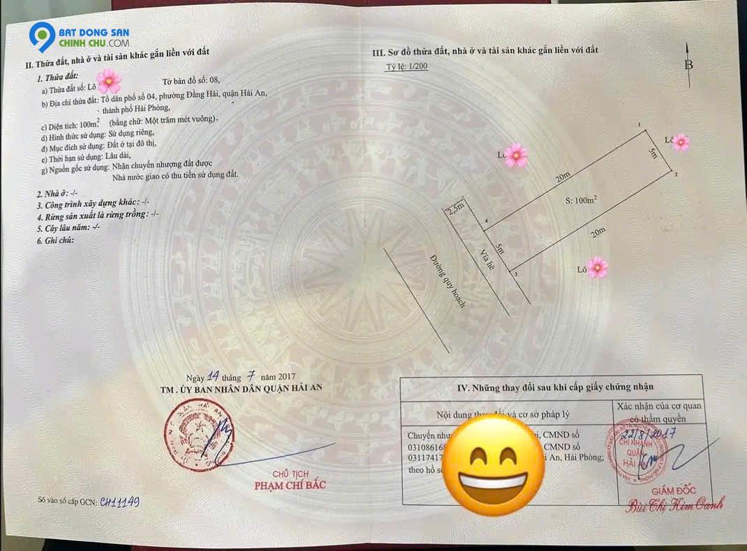 Bán đất tái định cư Sở Tư Pháp, Đằng Hải, Hải An, Hải Phòng, Diện tích 100m2