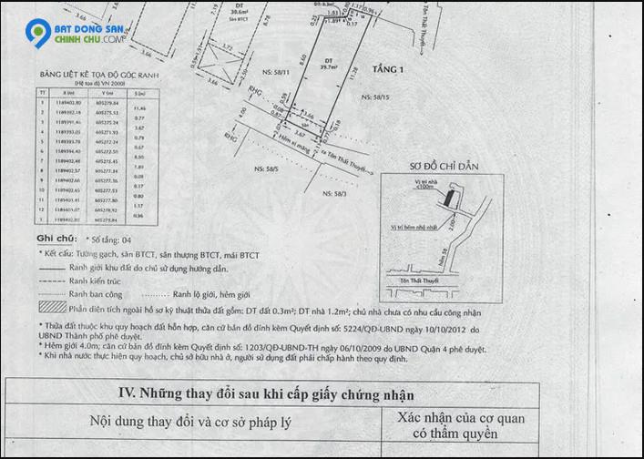 Bán gấp 6,1 tỷ nhà đẹp 4 lầu hẻm 4m số 58 Tôn Thất Thuyết Phường 16, Quận 4