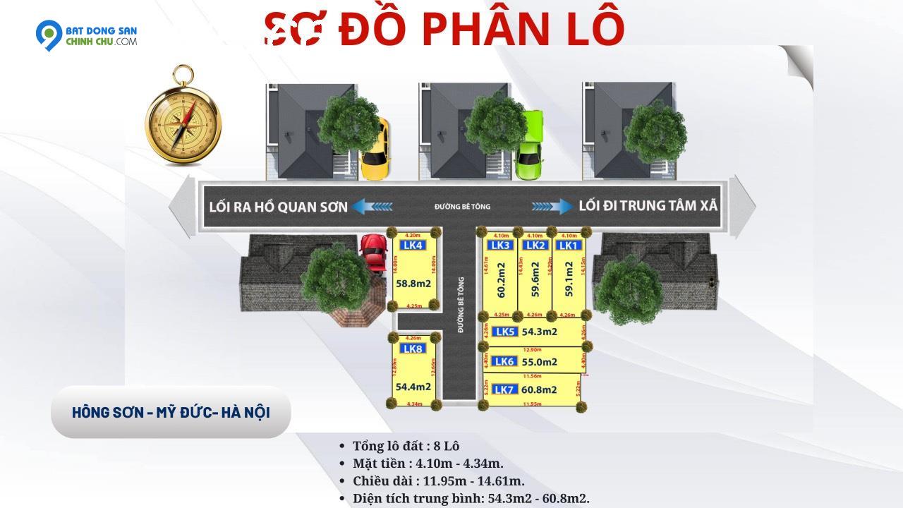 Bán lô đất Hồng Sơn - Mỹ Đức, Hà Nội, giá 540 triệu, ful thổ, sổ đỏ, cách hồ Quan Sơn hơn 50m