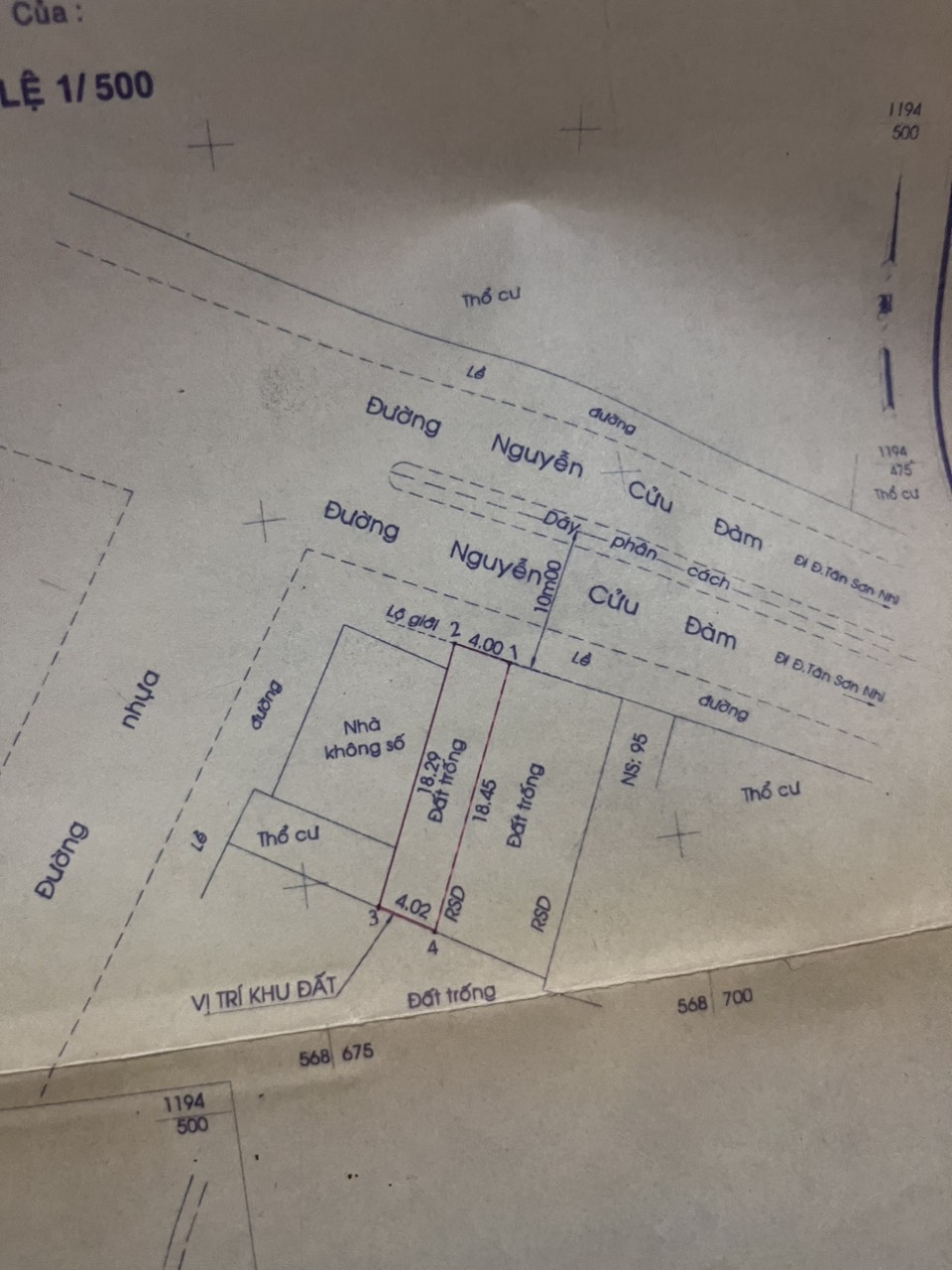 Bán lô đất trống 4x18,5met - Mặt tiền đường Nguyễn Cửu Đàm, Tân Sơn Nhì, Tân Phú