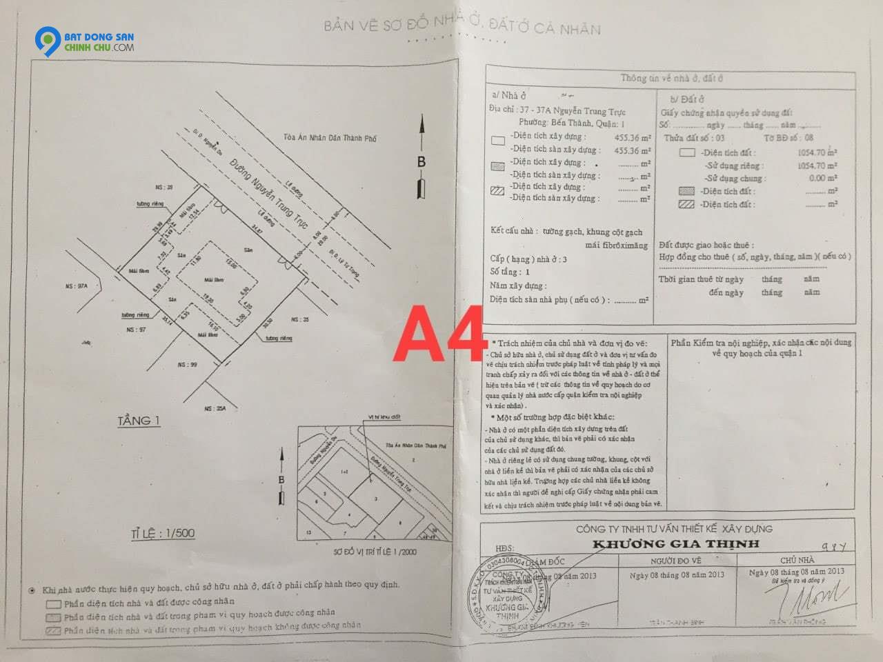 Bán nhà 37 Nguyễn Trung Trực, phường Bến Thành, DT 35x30=1055m2, có GPXD cao tầng