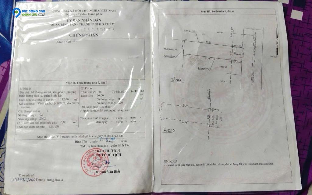 Bán nhà mặt tiền 67 Đường 5A – 2 tầng, 3PN – Xe tải vi vu – Kề công viên, giáp Tân Phú