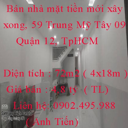 Bán nhà mặt tiền mới xây xong, 59 Trung Mỹ Tây 09, Quận 12, TpHCM