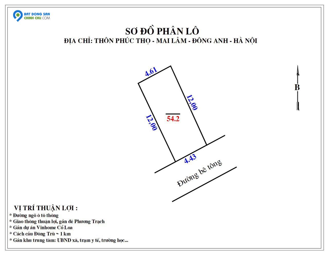 CẦN BÁN  đất 54,2 m2, Phúc Thọ, Mai Lâm, Đông Anh, Hà Nội. Ô tô  thông