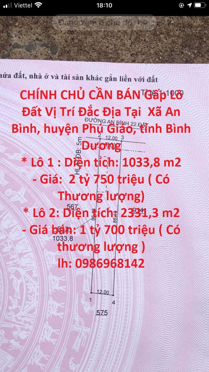 CHÍNH CHỦ CẦN BÁN Gấp Lô Đất Vị Trí Đắc Địa Tại An Bình 22 - Tỉnh Bình Dương