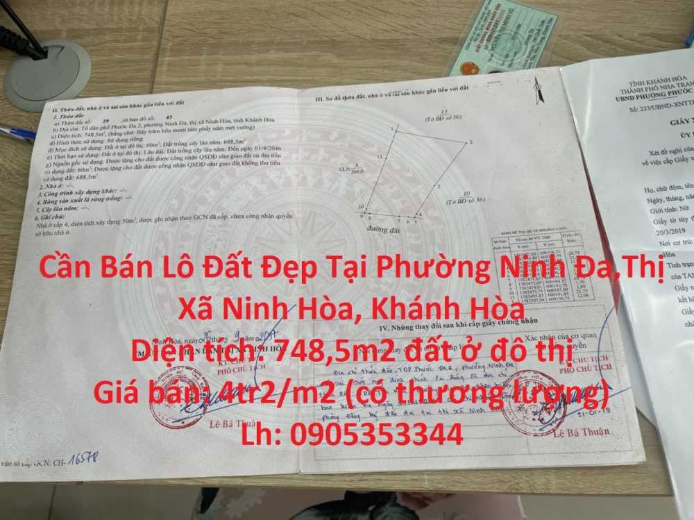 Cần Bán Lô Đất Đẹp Tại Phường Ninh Đa,Thị Xã Ninh Hòa, Khánh Hòa