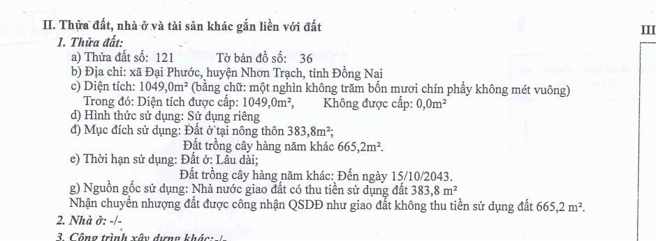 Cần bán khu đất diện tích lớn gần 3400m2 đất vườn có thổ cư - view sông Ông Kèo