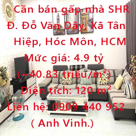 Cần ra gấp, giảm 100tr, 8x15m, hẻm đường Đỗ Văn Dậy, Hóc Môn, TP HCM