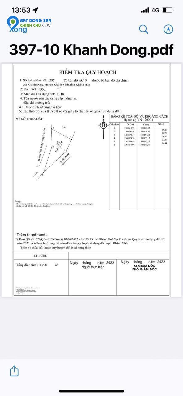 Chỉ 280tr Đất Vườn View Sông rộng 335m Quy Hoạch Thổ tại Khánh Đông Khánh Vĩnh vùng ven Nha Trang