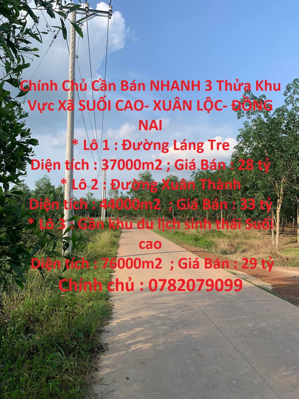 Chính Chủ Cần Bán NHANH 3 Thửa Khu Vực Xã SUỐI CAO- XUÂN LỘC- ĐỒNG NAI