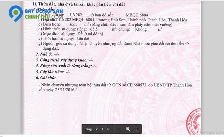 Chính Chủ Cần Bán Nhà MB Quy Hoạch 6804 Phường Phú Sơn, Tp Thanh Hóa