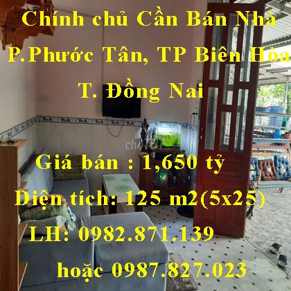 Chính chủ Cần Bán Nhà Khu phố Hương Phước, Phường Phước Tân, Thành phố Biên Hòa, Đồng Nai