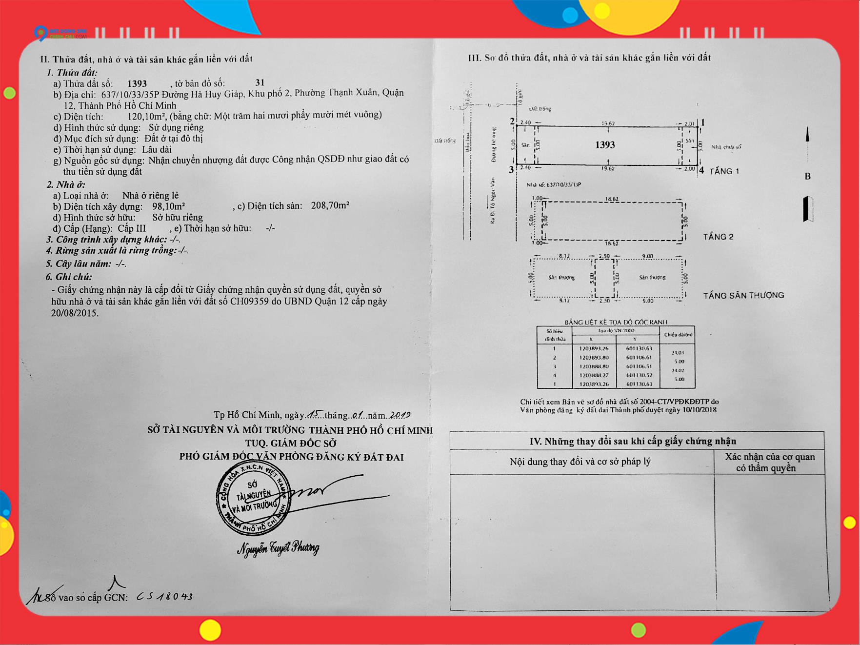 Chính chủ bán. Nhà 5M x 24M, 3 tầng. Xe hơi ngủ trong nhà. Hà Huy Giáp, Quận 12.