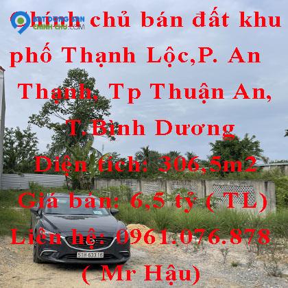 Chính chủ bán đất khu phố Thạnh Lộc,Phường An Thạnh, Tp Thuận An, Bình Dương