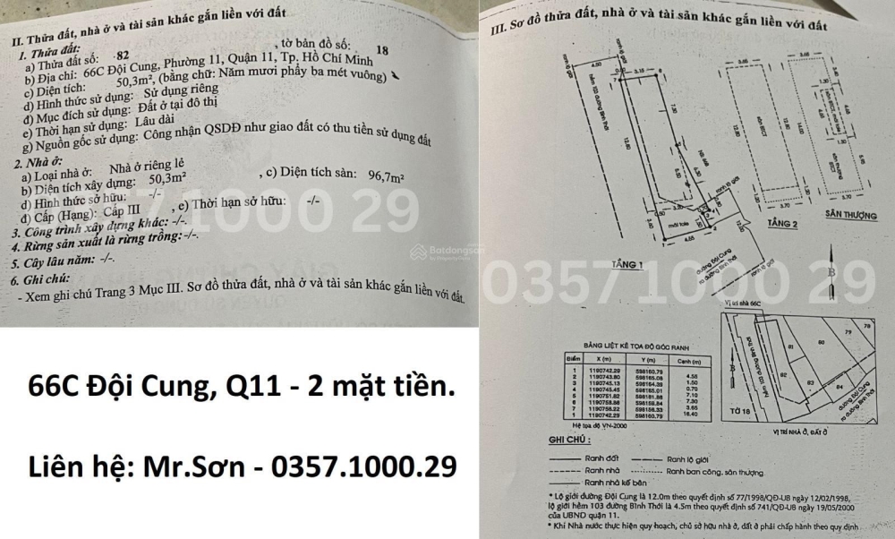 Chính chủ cần bán nhà mặt tiền đường ĐỘI CUNG Q11 vị trí ngã 3 đắc địa