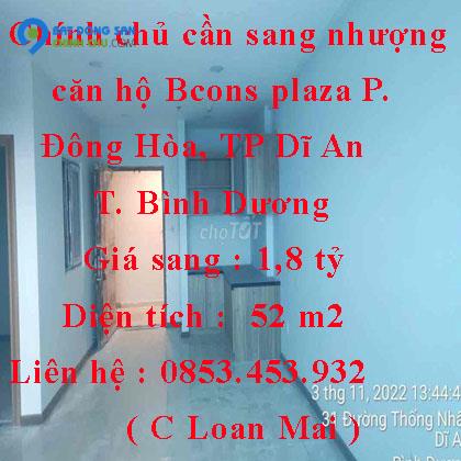 Chính chủ cần sang nhượng căn hộ Bcons plaza Phường Đông Hòa, Thành phố Dĩ An, Bình Dương