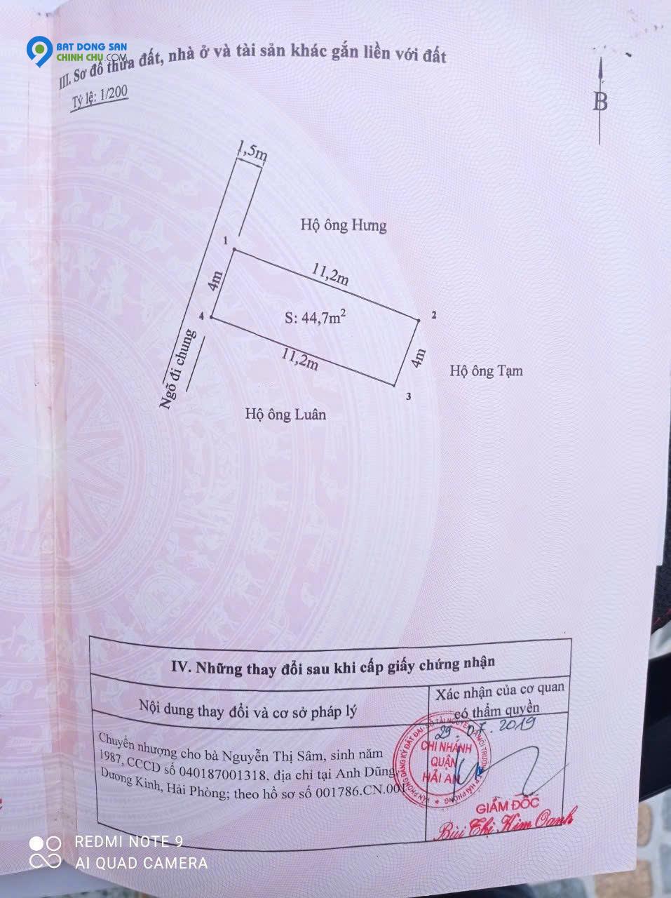 Chính chủ gửi bán lô đất 990 triệu  ngõ  Cát Vũ, Tràng Cát, Hải An Hải Phòng