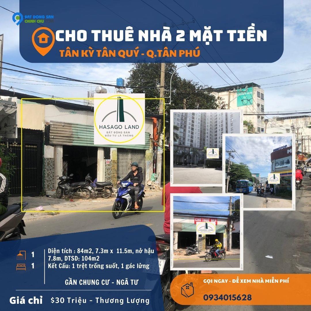 Cho thuê Nhà 2 Mặt Tiền Tân Kỳ Tân Quý,84m2, 30triệu,NGANG 7M-gần Chung Cư