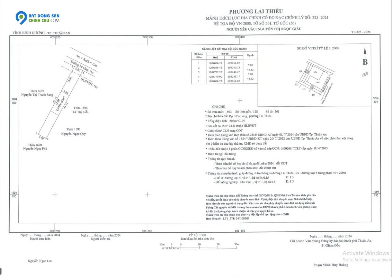 Đất thổ cư tại Phường Lái Thiêu, Thuận An, BD 2,8 tỷ/260m2