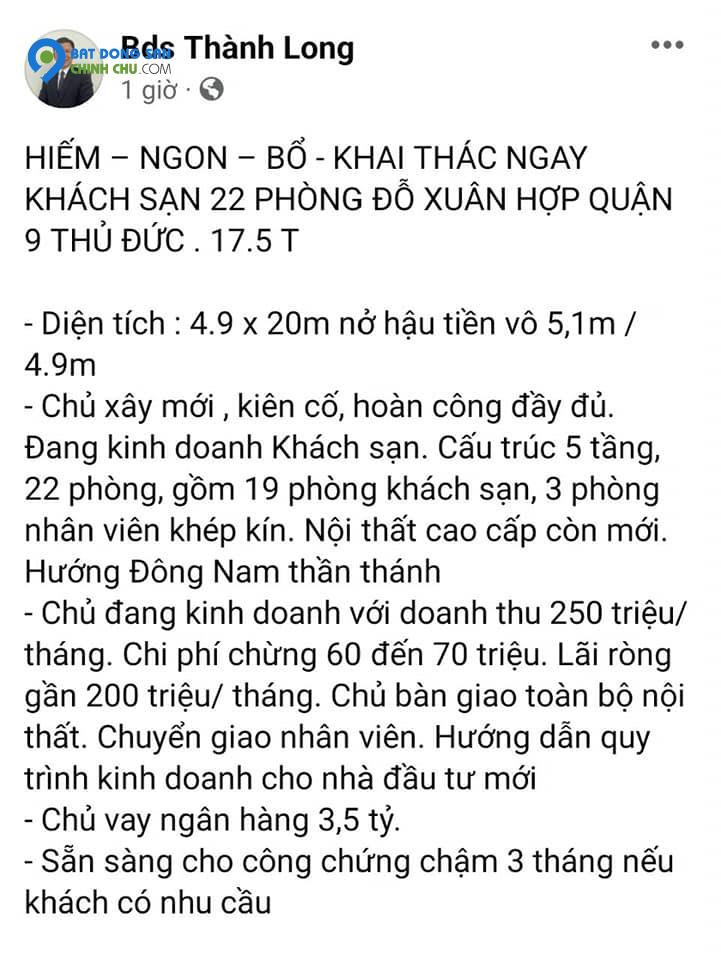 HIẾM CÓ KHÁCH KHÁCH SẠN 20 PHÒNG GIÁ NHỈNH 17 TỶ -  PHƯỚC LONG A  QUẬN 9 - THỦ ĐỨC.