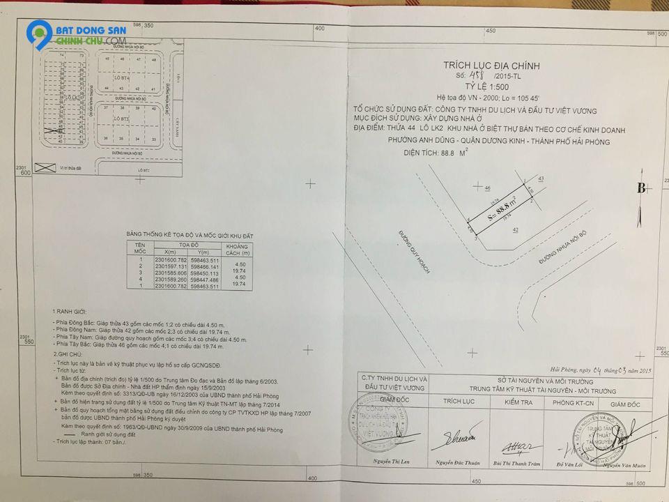 Hạ giá 88m2 khu Anh DŨng 8 Dương Kinh , Hải Phòng giá 1,6 x tỷ