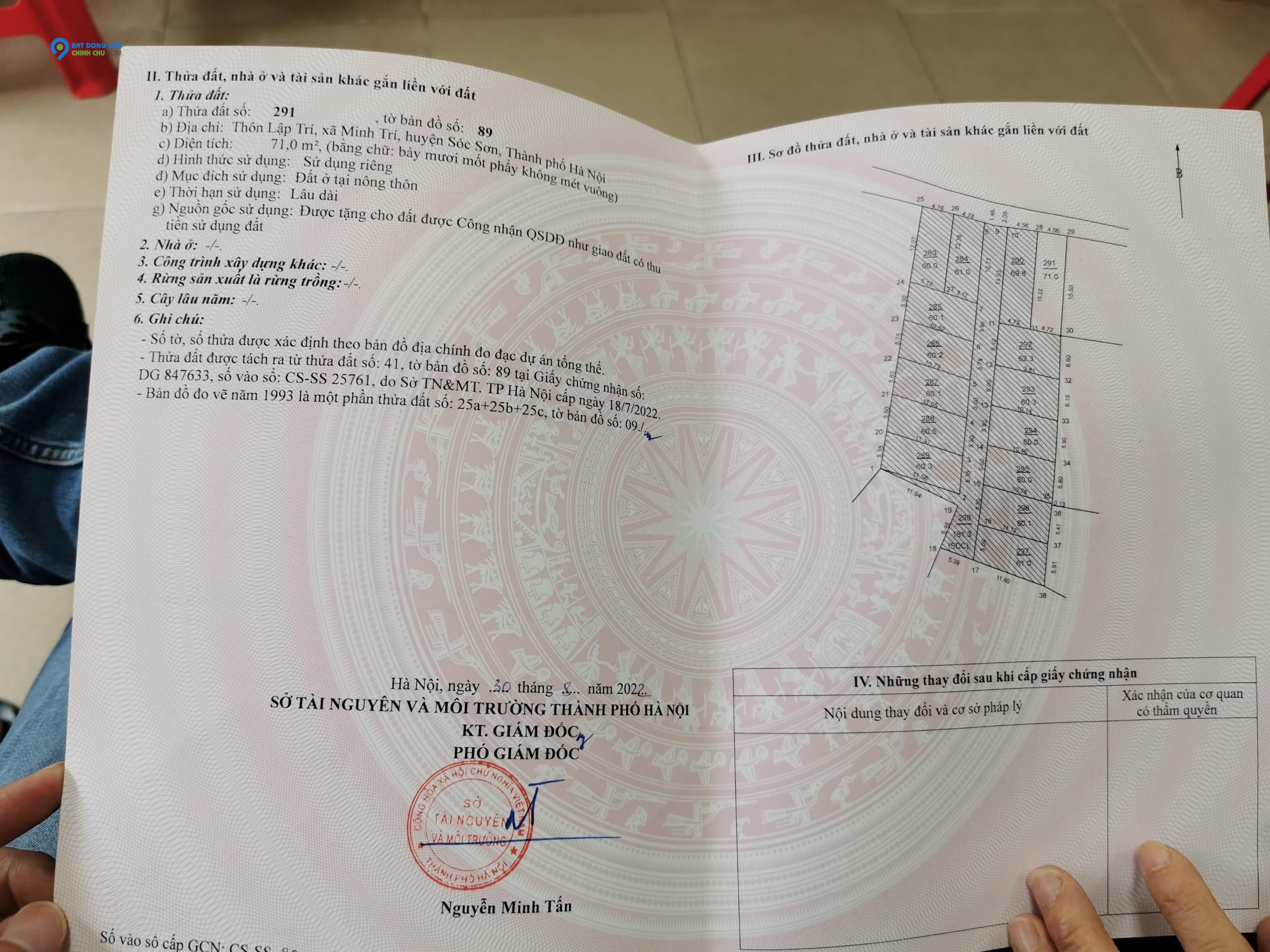 (Hàng chính chủ) Bán gấp 71m2 tại Lập Trí, xã Minh Trí, huyện Sóc Sơn. Đường ô tô 7 chỗ.