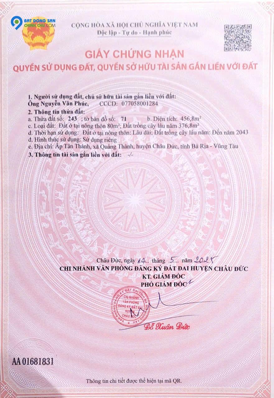 Lô góc ngã 4 tiềm năng 456m2 có 80 ONT, đường liên thông, dân cư hiện hữu giá tốt