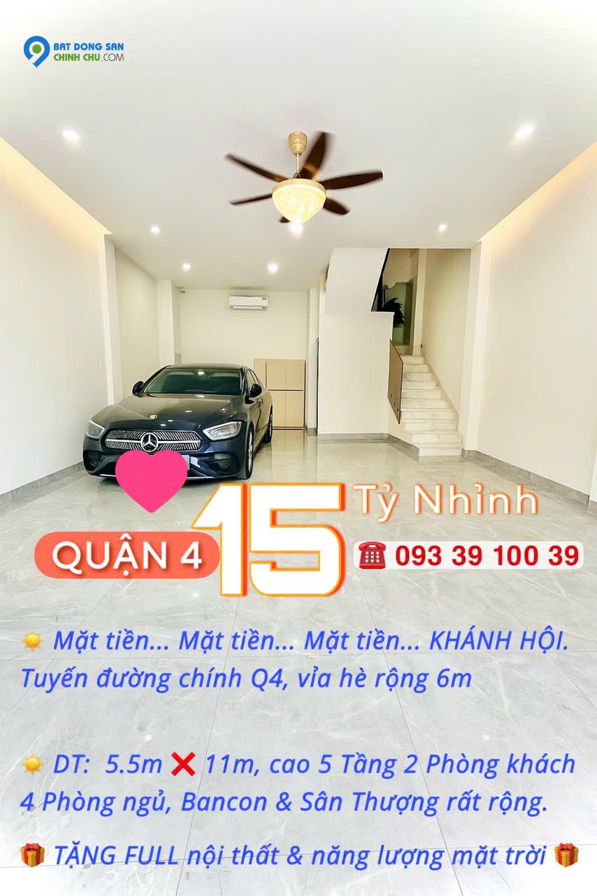 Mặt tiền trục chính Quận 4- KHÁNH HỘI- ngang hơn 5m cao 5 tầng đủ nội thất: 15 Tỷ nhỉnh. 0933910039