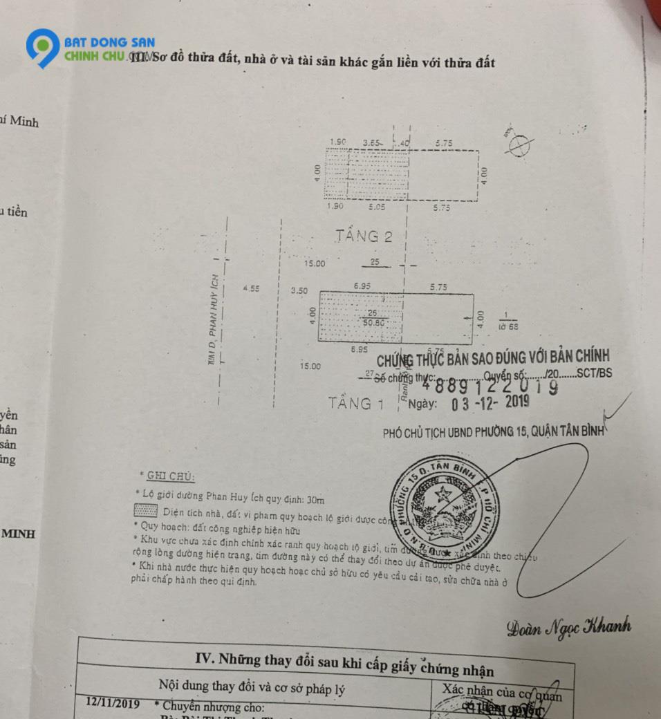 Nhà Mặt Tiền Phan Huy Ích, 4x12, 2 Tầng, Đường 15m