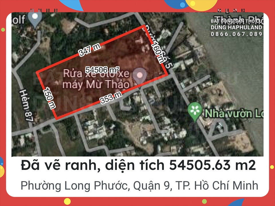 Nhỉnh 3 triệu 1m2. 54000m2 (5,4 HA) đất lô góc mặt tiền đường Cầu Đình, Q9