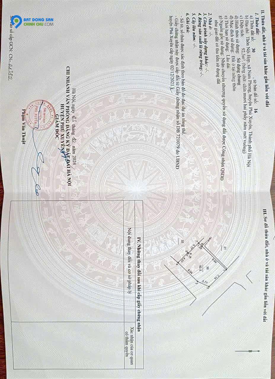 chính chủ bán lô đất hoa hậu,thôn nội hợp ,phú xuyên ,hà nội .s 92,5m . giá 3,3 tỷ